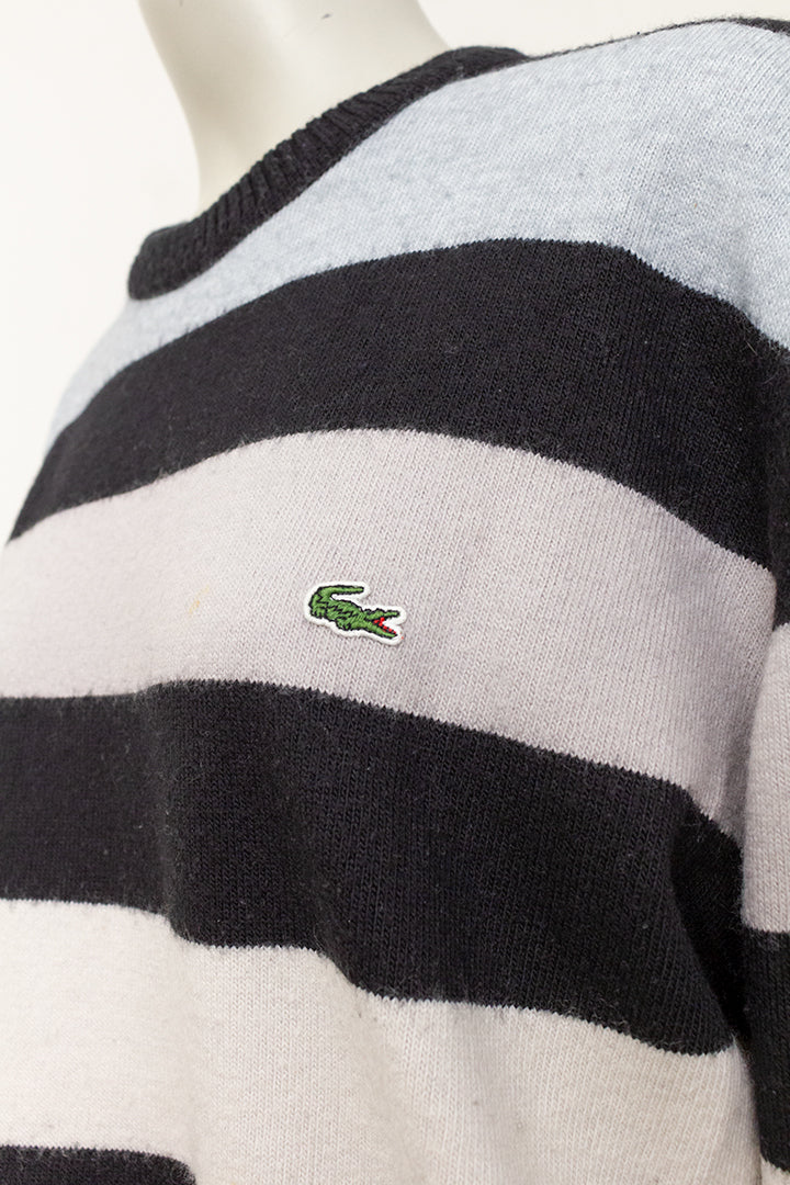 Vintage Lacoste trui grijs/zwart gebreid met strepen