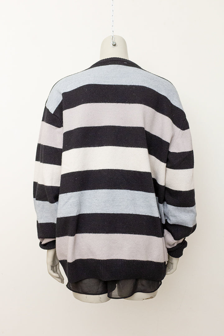 Vintage Lacoste trui grijs/zwart gebreid met strepen