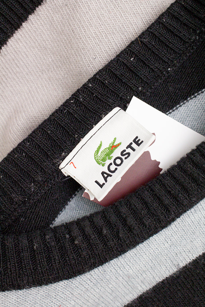 Vintage Lacoste trui grijs/zwart gebreid met strepen