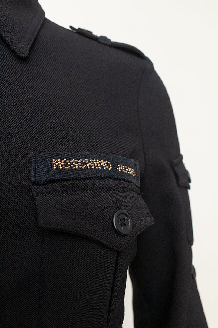Vintage Moschino zwarte jeans doorknoop jurk met zakken