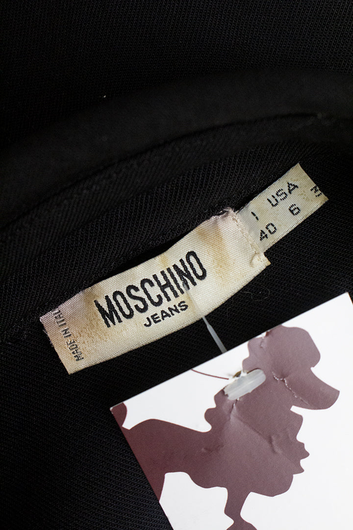Vintage Moschino zwarte jeans doorknoop jurk met zakken