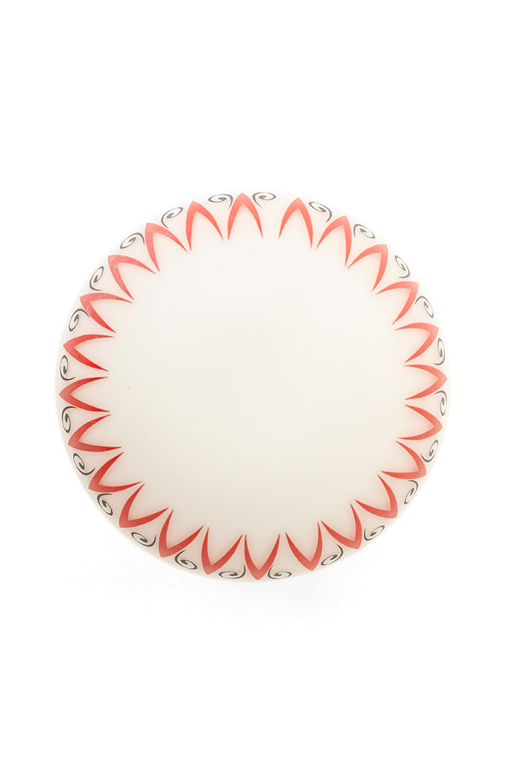 Vintage Niko plafonnière met kap van melkglas en rood/zwart patroon