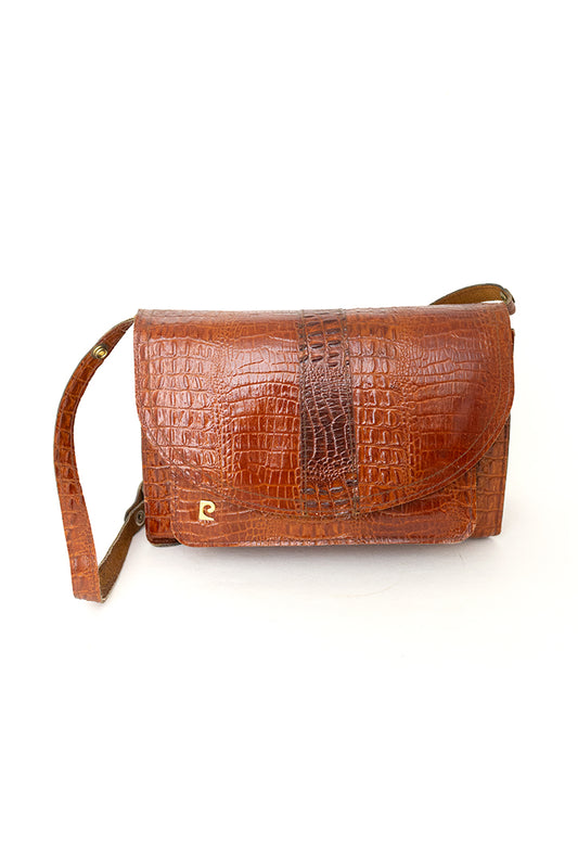 Vintage Pierre Cardin schoudertas van bruin krokodillenleer