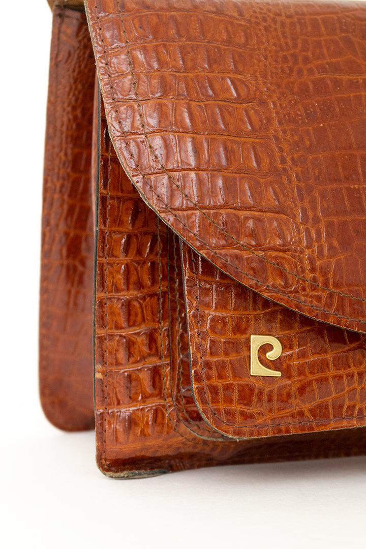 Vintage Pierre Cardin schoudertas van bruin krokodillenleer