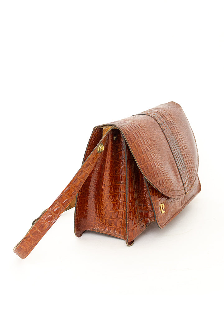 Vintage Pierre Cardin schoudertas van bruin krokodillenleer
