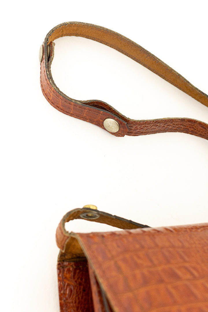 Vintage Pierre Cardin schoudertas van bruin krokodillenleer