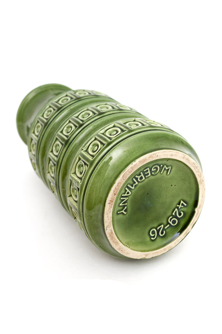 Vintage Scheurich 429-26 groene vaas met inca-patroon
