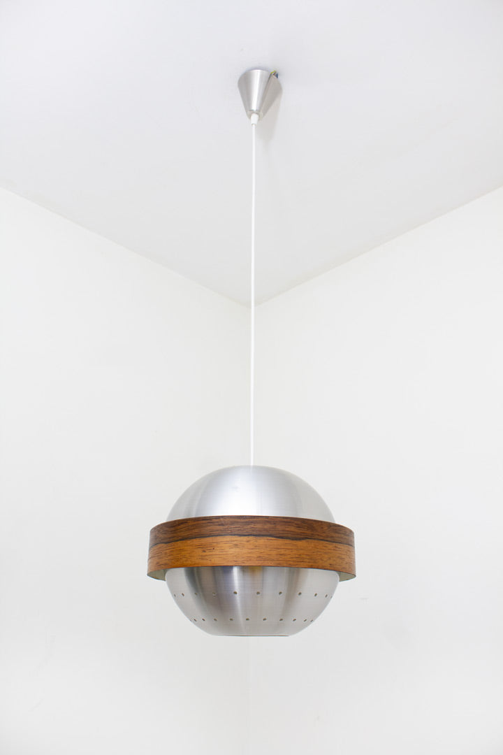 Vintage Space-Age bol hanglamp met houten ring