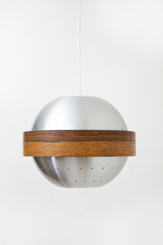 Vintage Space-Age bol hanglamp met houten ring