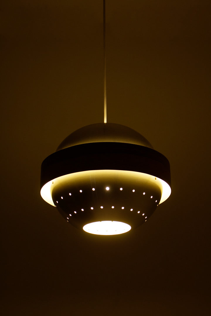 Vintage Space-Age bol hanglamp met houten ring