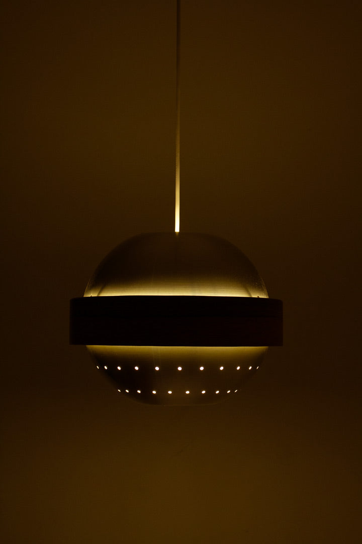 Vintage Space-Age bol hanglamp met houten ring