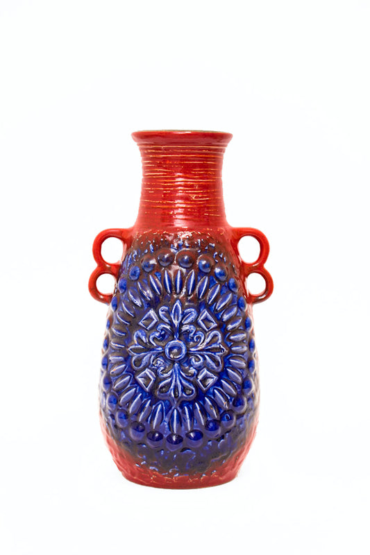Vintage West Germany Carstens vaas blauw rood 7401-40