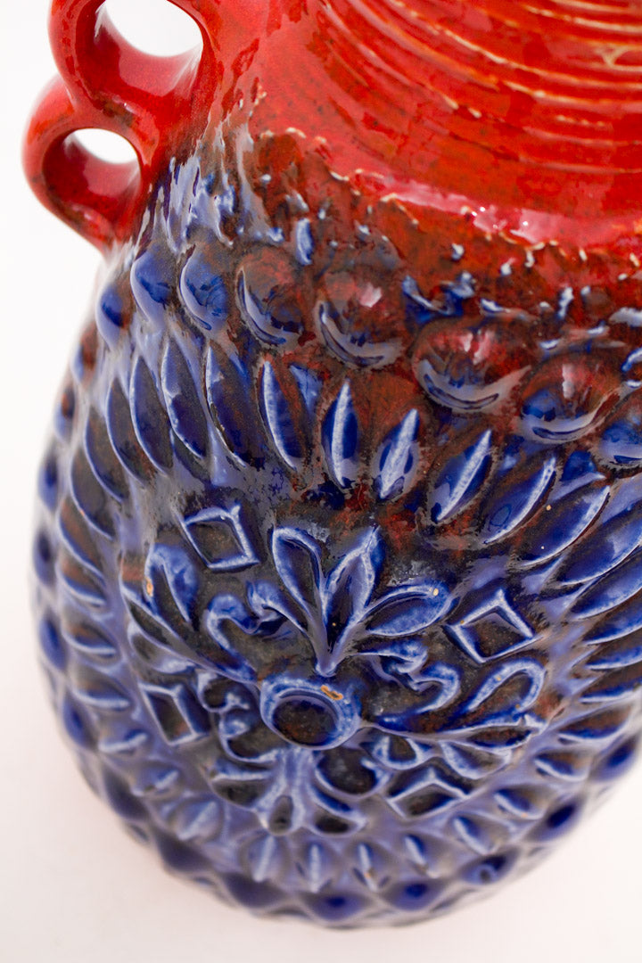 Vintage West Germany Carstens vaas blauw rood 7401-40