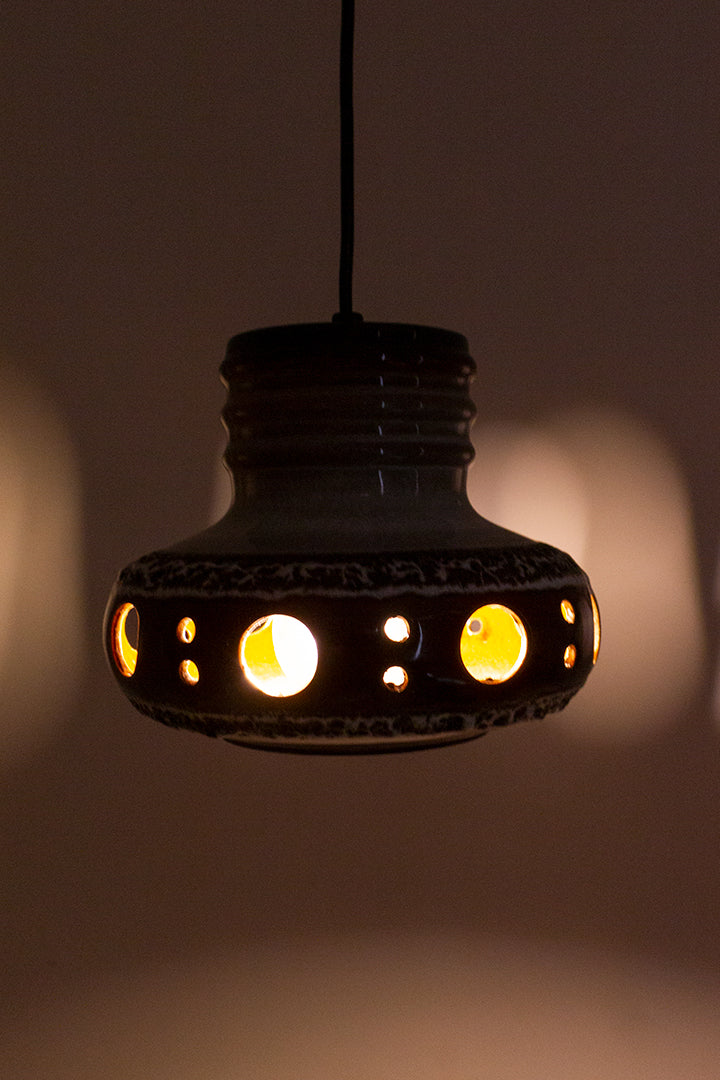 Vintage West-Germany hanglamp bruin keramiek jaren 70