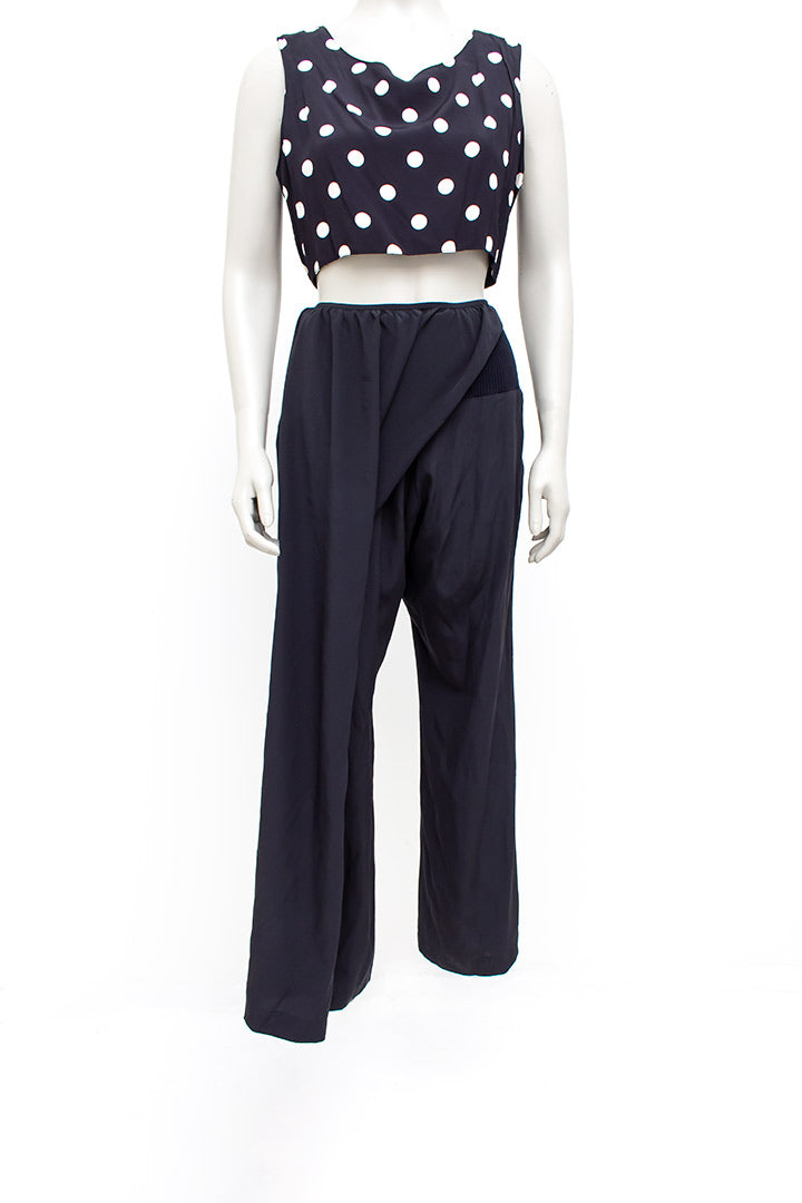 Vintage Yohji Yamamoto zijden zwarte asymmetrische broek met overslag