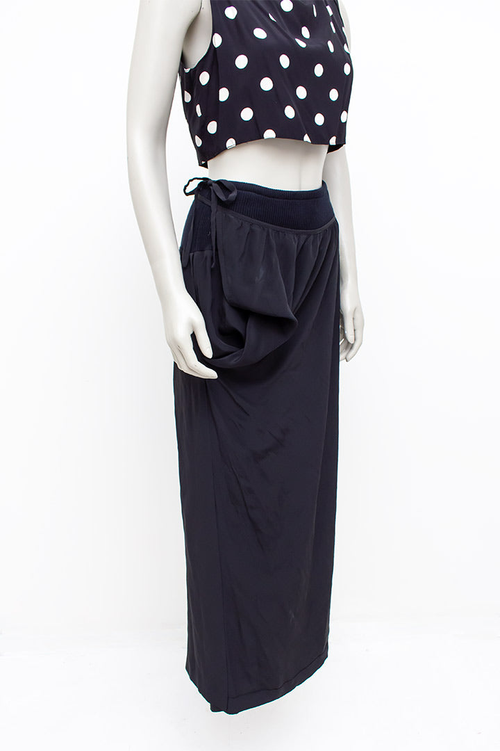 Vintage Yohji Yamamoto zijden zwarte asymmetrische broek met overslag