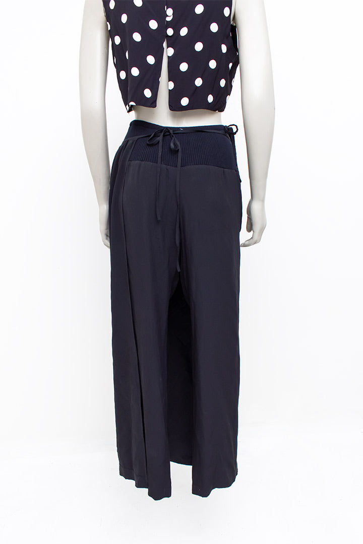 Vintage Yohji Yamamoto zijden zwarte asymmetrische broek met overslag