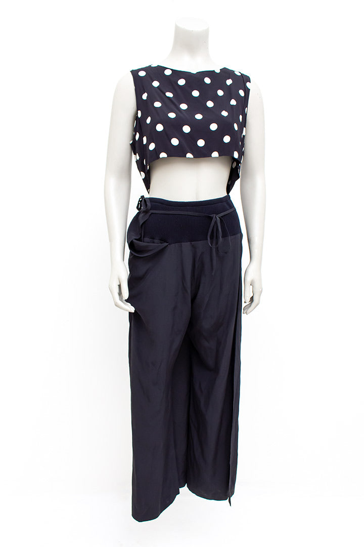 Vintage Yohji Yamamoto zijden zwarte asymmetrische broek met overslag