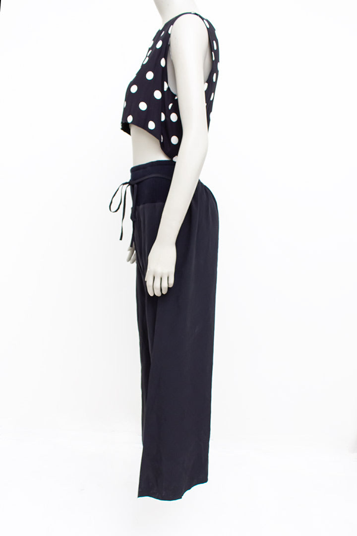 Vintage Yohji Yamamoto zijden zwarte asymmetrische broek met overslag