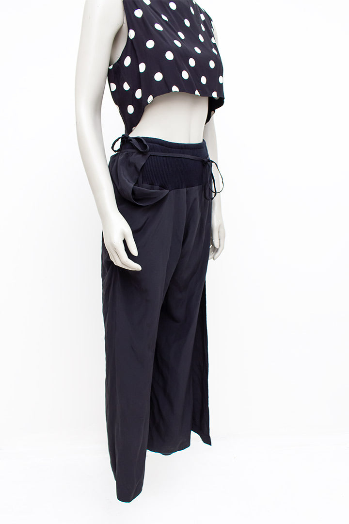 Vintage Yohji Yamamoto zijden zwarte asymmetrische broek met overslag