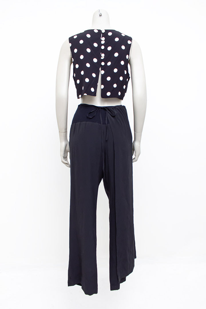 Vintage Yohji Yamamoto zijden zwarte asymmetrische broek met overslag