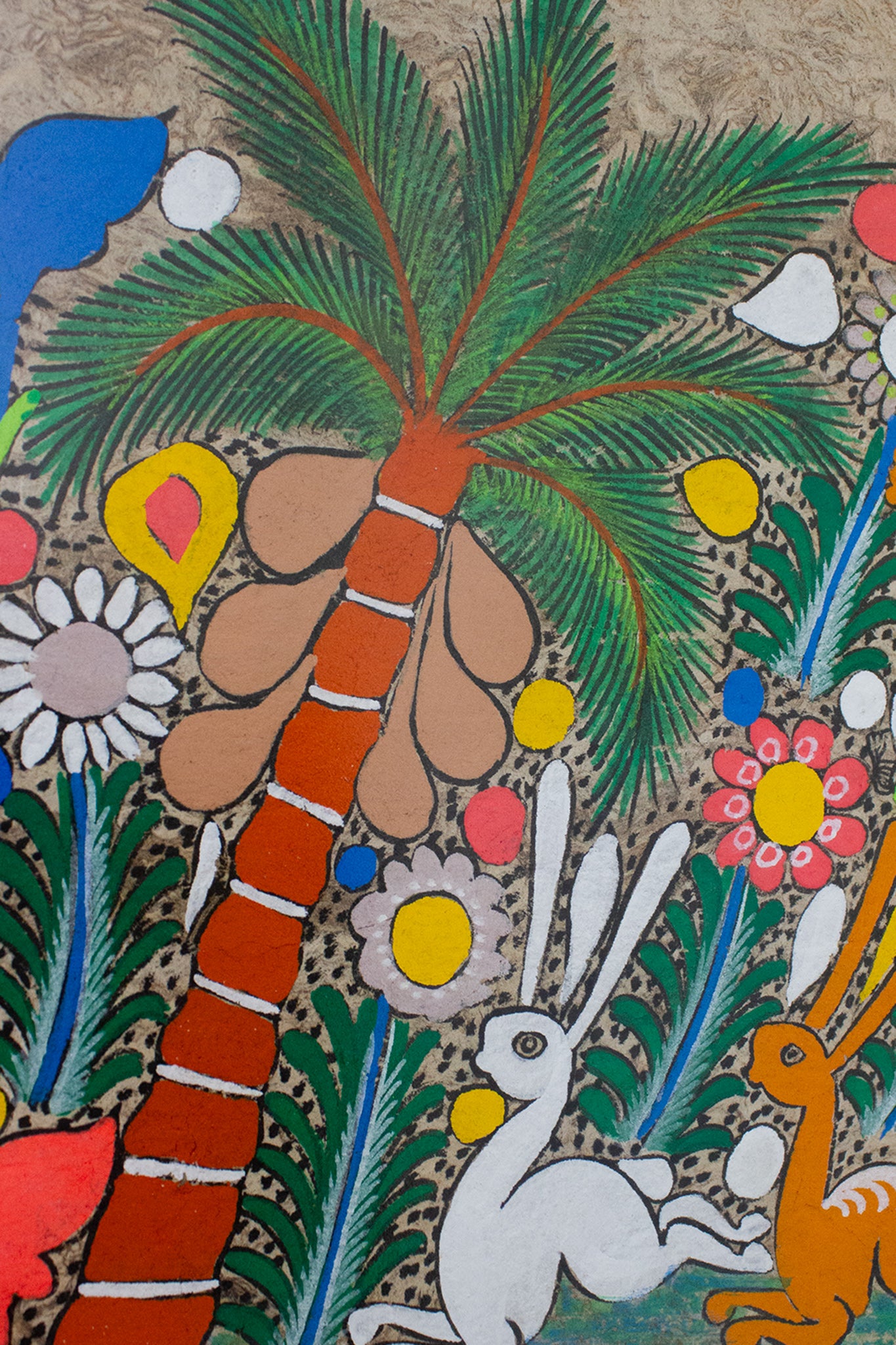 Vintage ingelijste Amate-bark Mexicaans folklore schilderij op schorspapier