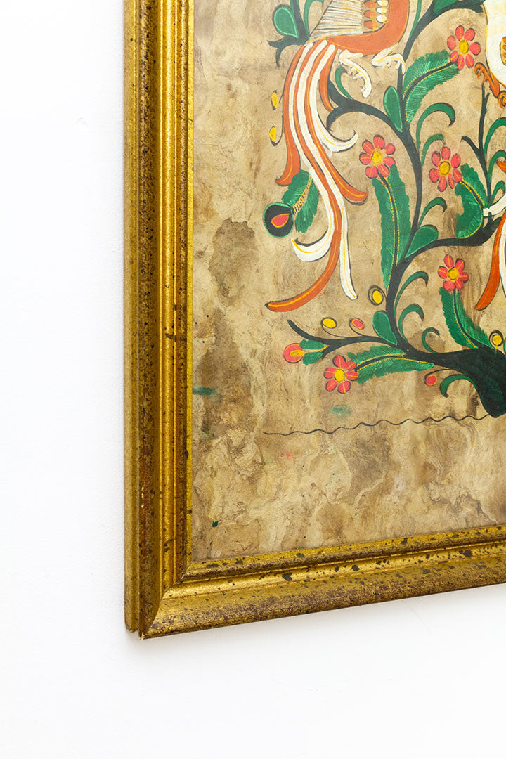 Vintage ‘amate bark’ Mexicaans folkore schilderij op schorspapier
