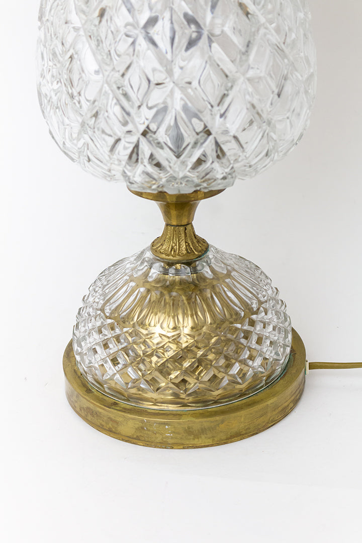 Vintage ananas tafellamp messing met persglas en plissé kap