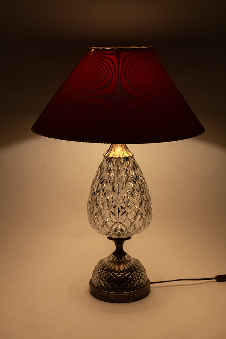 Vintage ananas tafellamp messing met persglas en plissé kap