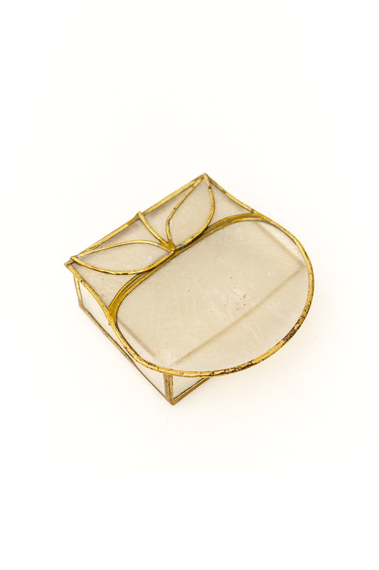 Vintage bakje schelp met messing frame appel