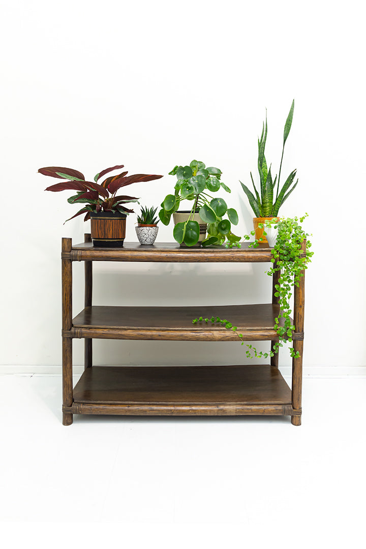 Vintage bamboe kast rechthoekig met drie schappen