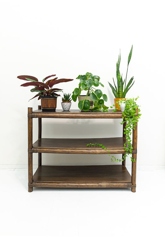 Vintage bamboe kast rechthoekig met drie schappen