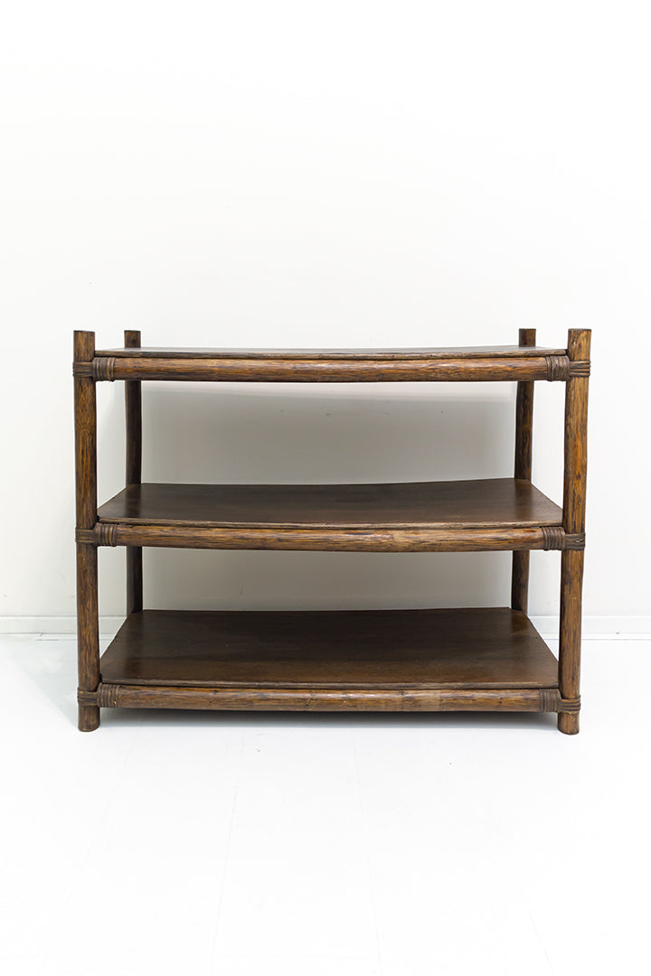 Vintage bamboe kast rechthoekig met drie schappen