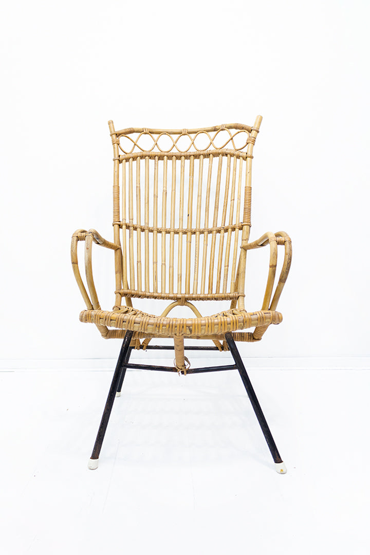 Vintage bamboe stoel met hoge rugleuning