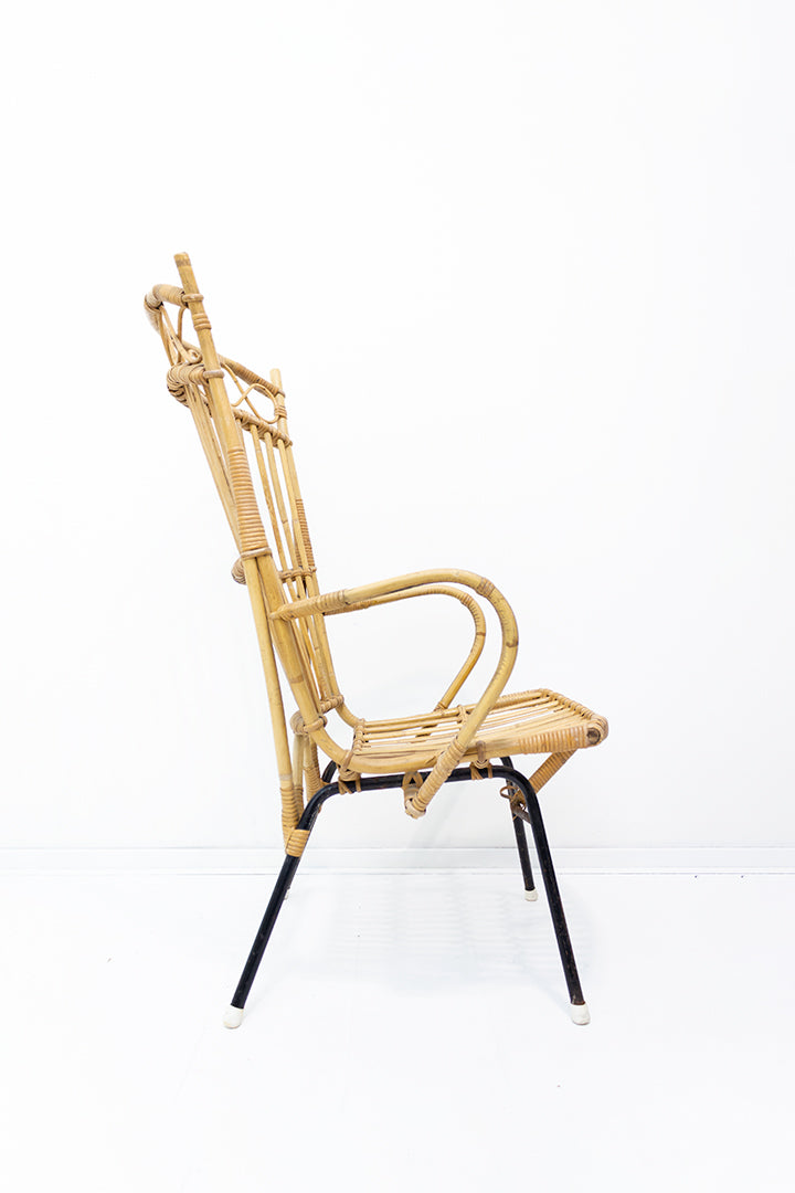 Vintage bamboe stoel met hoge rugleuning
