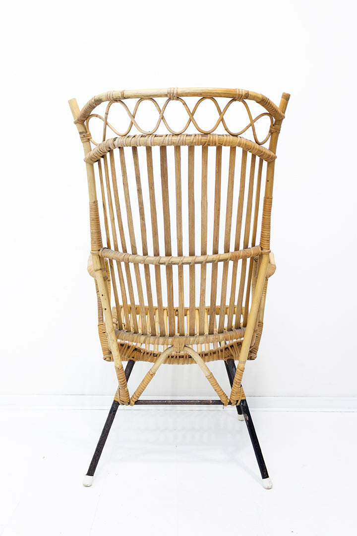 Vintage bamboe stoel met hoge rugleuning