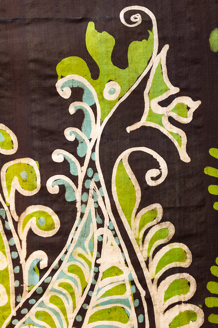 Vintage batik wanddoek groen/bruin met vogel