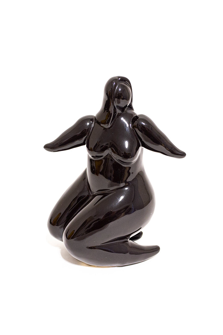 Vintage beeldjes dame van zwart keramiek jaren 90