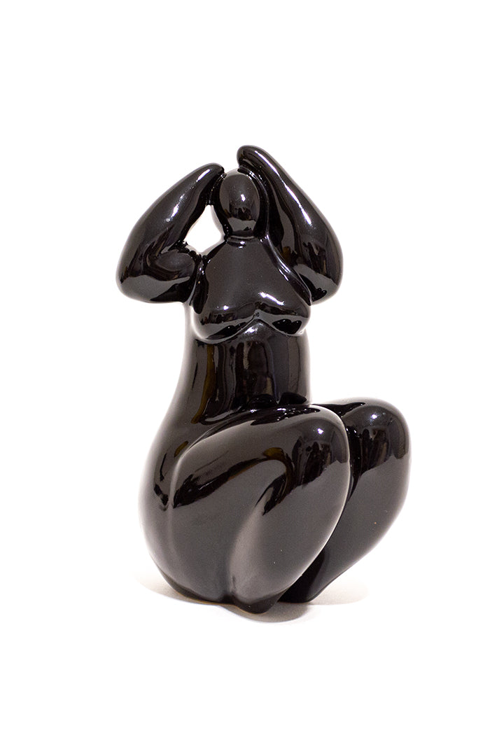 Vintage beeldjes dame van zwart keramiek jaren 90