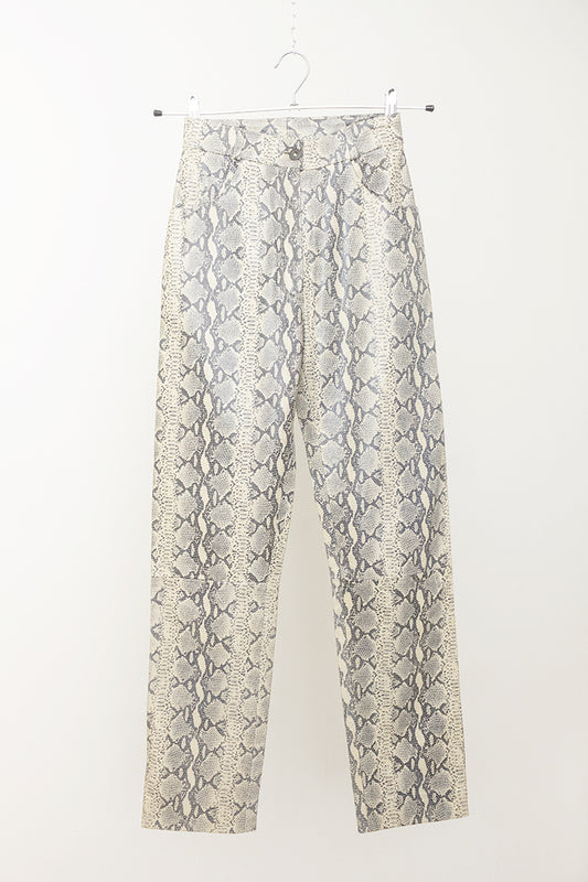 Vintage beige leren broek met slangenprint Pellessimo Paris