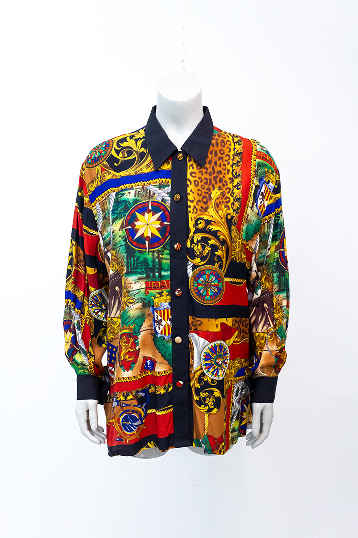 Vintage blouse barok met panterprint en zwart kraagje