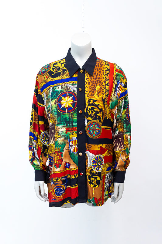 Vintage blouse barok met panterprint en zwart kraagje