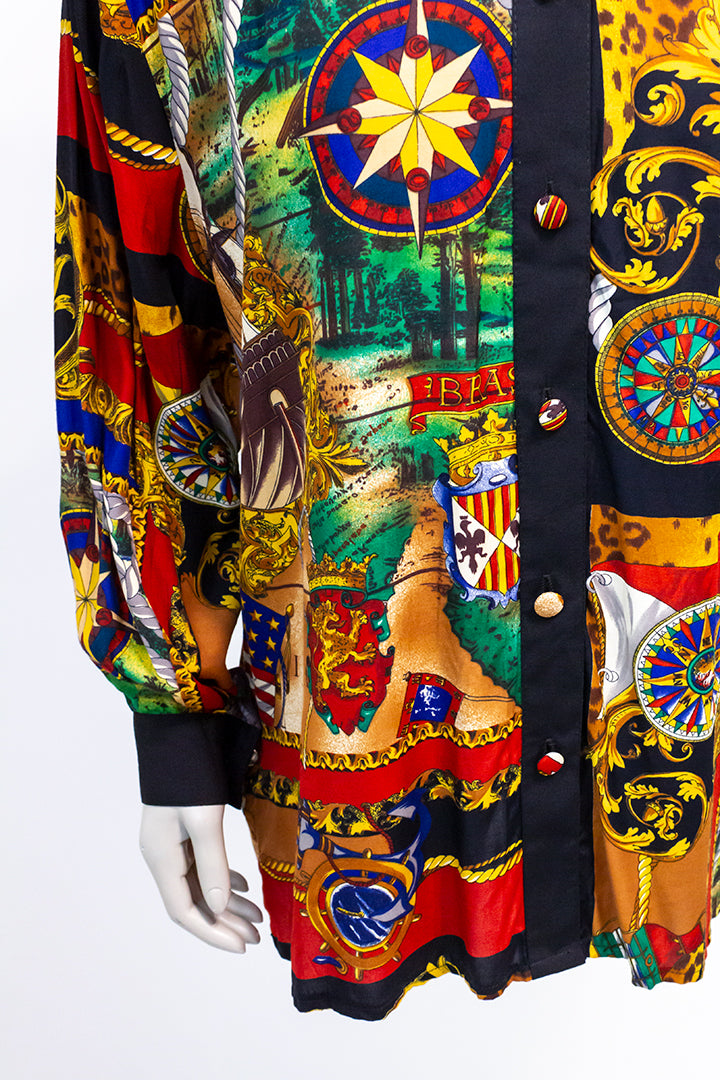 Vintage blouse barok met panterprint en zwart kraagje