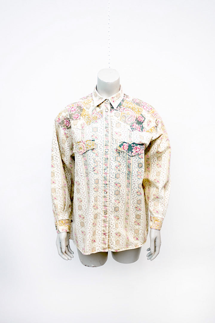 Vintage blouse romantische print met rozen en paisley-patroon Cacharel