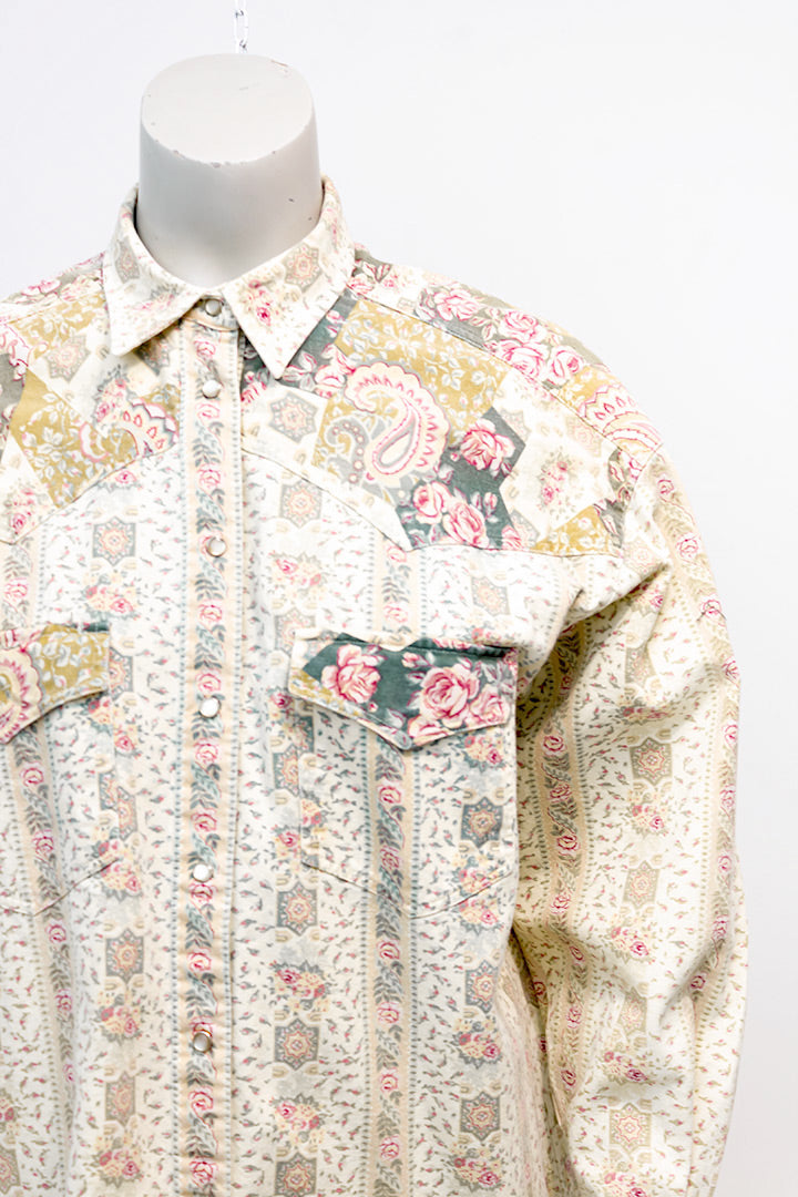 Vintage blouse romantische print met rozen en paisley-patroon Cacharel