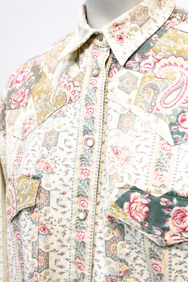 Vintage blouse romantische print met rozen en paisley-patroon Cacharel