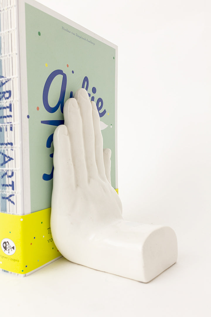 Vintage boekensteunen - set van 2 witte keramieken handen