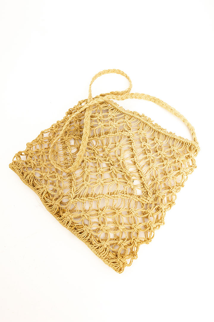 Vintage boho schoudertas van geknoopt raffia