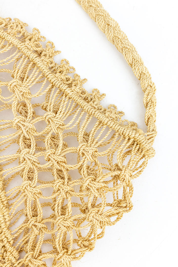 Vintage boho schoudertas van geknoopt raffia