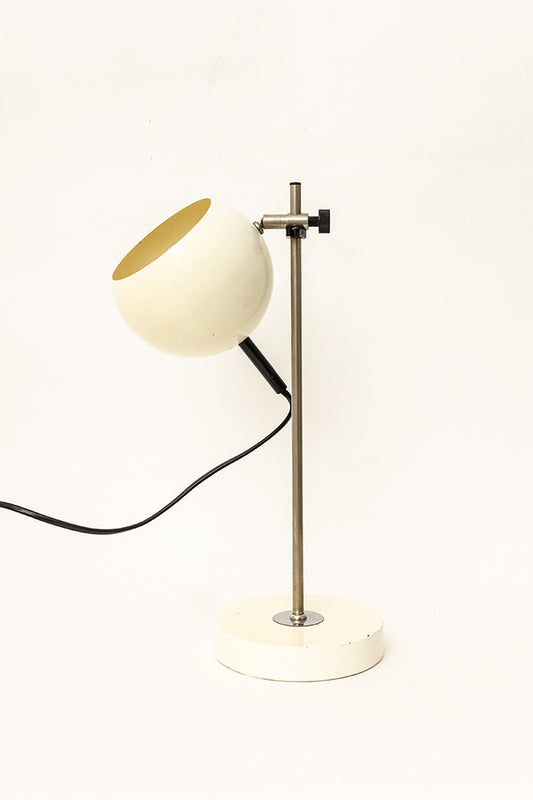 Vintage bollenlamp/bureaulamp met crèmekleurige kap en voet